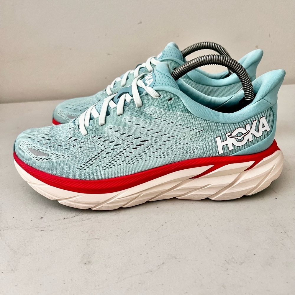 Hoka One One Clifton 8 Aqua Running Walking Sneakers Women’s Size 9.5B - Picture 1 of 6
